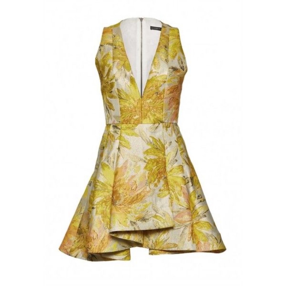 Alice + Olivia Yellow Floral Jacquard Mini Dress